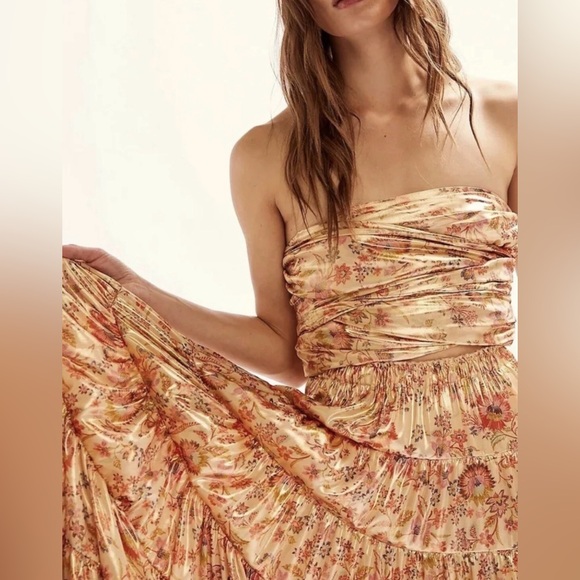 Free People Something Magical Maxi metallic floral bronze wrap top dress - Picture 9 of 12